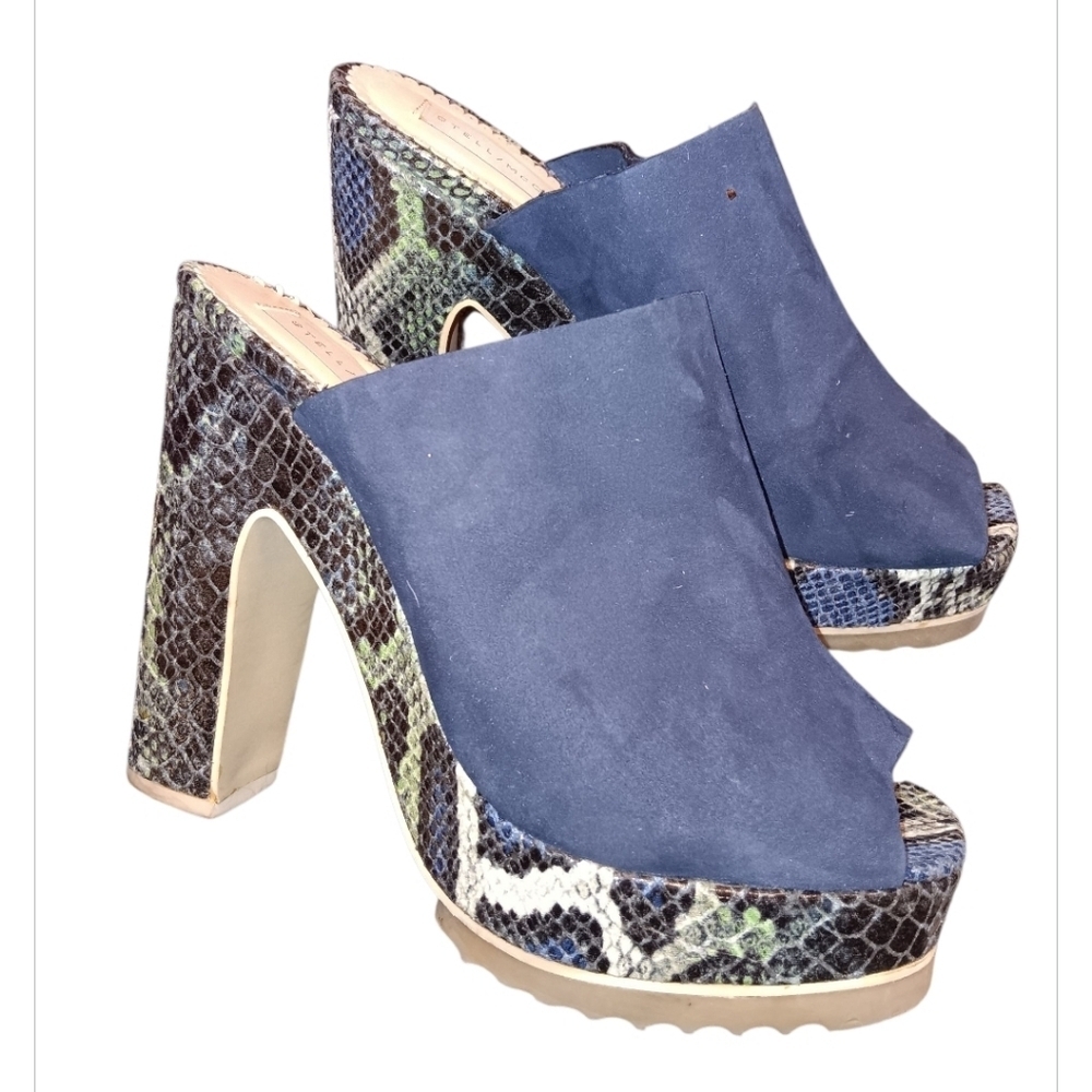 Stella McCartney Blue and Snake Print Mules Sz 9